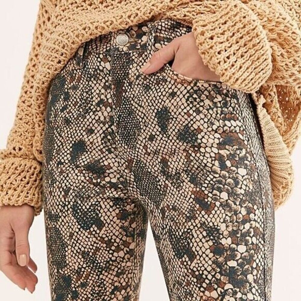 Free People Womens Raw High Rise Snake Print Jeggings Size 29 - Picture 3 of 12